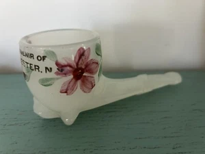 Pipa da fumo vintage brodo vongole vetro latte souvenir Rochester NY dipinta FLowr - Foto 1 di 3