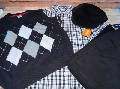 Gymboree Reindeer Cheer 4 pc outfit shirt sweater vest corduroy pants cap 6-8 6 - Image 1 of 4