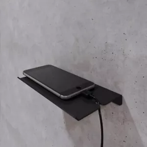 Black floating wall shelf, Modern metal wall shelf, Small geometric phone shelf - Picture 1 of 6