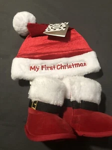 Little Me My First Christmas Baby Nikolausmütze & Nikolausstiefel Größe 6-12 Monate Neu mit Etikett - Bild 1 von 6