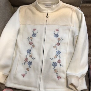 Alfred Dunner Off-White Fleece with Floral Embroidery ~ Zip front ~ Size Medium - Bild 1 von 3