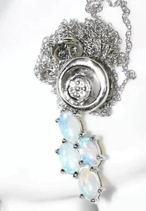 Opal Gold Pendant 9ct White Gold Australian Jelly Opal + 9ct White Gold Chain - Picture 1 of 13