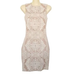 ICE Pink White Lace Design Floral Textured Sleeveless Women's Sexy Bodycon Dress - Picture 1 of 12