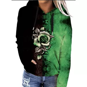 Womens Casual Floral Hooded Sweatshirt Tops Pullover Hoodies Jumper Plus Size UK - Picture 1 of 2