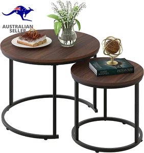 Coffee Table Nesting Side round Set of 2 End Table Top Sturdy Metal Frame Desk C - Picture 1 of 12