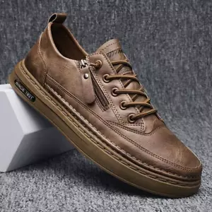 Herren Runde Spitze Schnürschuhe Sneaker Flach Board Schuhe Weich Sportschuhe Pump Braun - Bild 1 von 15
