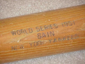 Johnny Sain H&B 1951 World Series Game Bat New York Yankees Braves Spahn - Picture 1 of 1
