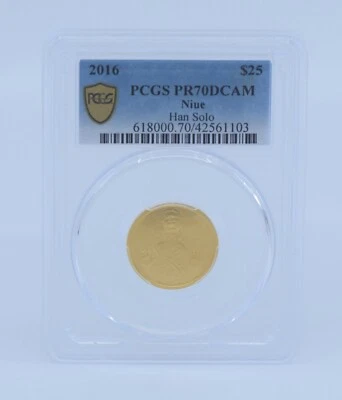 2016 Star Wars Han Solo 1/4oz Gold Coin $25 NIUE PCGS PR70DCAM - Image 1 of 2