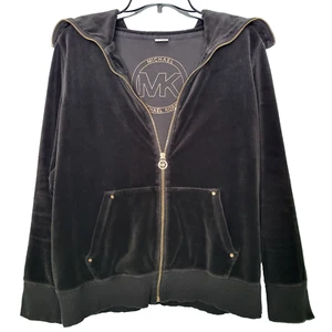 Giacca da pista MK Michael Kors Designer full zip velluto donna nera taglia 1X - Foto 1 di 9