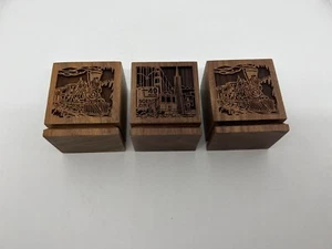 Vintage Lasercraft Walnut San Francisco & Train Design Wood Desk Accessory Set - Picture 1 of 12