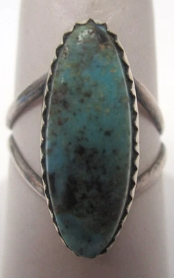 Vintage Fred Guerro Sterling Silver Navajo Turquoise Ring Ca. 1970 Size 5.5 - Image 1 of 4