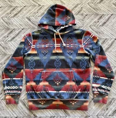 Polo Ralph Lauren 连帽衫男式小号阿兹特克西南灯塔羊毛 Serape Y2K — 第 1/4 张图片