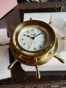 Weems & Plath Quartz Ships Clock & Brass Ship's Wheel Clock ~ Nautical Clock - Bild 1 von 12