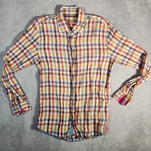 Report Collection Shirt Mens Medium Linen Rainbow Plaid Preppy Vacationcore - Picture 1 of 10