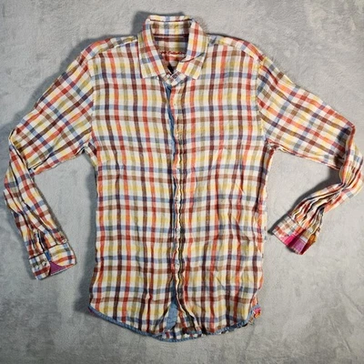 Report Collection Shirt Mens Medium Linen Rainbow Plaid Preppy Vacationcore - Image 1 of 4