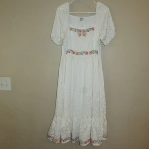 NWT Polagram Ivory Floral Embroidered Midi Dress L Cottagecore Smocked Peasant - Picture 1 of 4