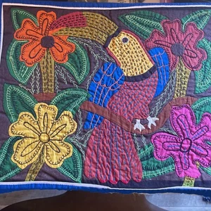 Pappagallo Vintage Fiori Toscani Mola Kuna Indiano Parete FolkArt Tessuto Fibra Panama - Foto 1 di 13
