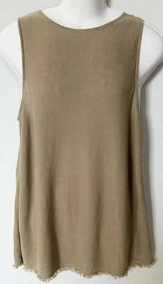 J.Jill Sweater Tunic Tank Womens L Macadamia Linen Blend Knit Fringe Hem - Image 1 of 4