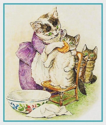 Mama Give Baby Kittens Bath by Beatrix Potter Counted Cross Stitch Pattern - Image 1 of 4