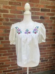 Vintage 60er Handmade Mexican Top Bluse bestickt Blumen Shirt Boho Oaxaca - Bild 1 von 6
