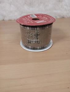 Christmas Ribbon Wired 30 Feet W/deer Plaid - Picture 1 of 4