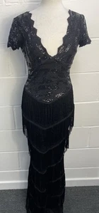 Goddiva Black Sequin Tassel Flapper Cocktail Dress UK 8 - Picture 1 of 5