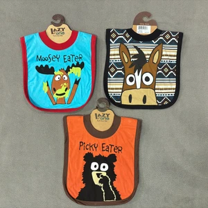 Lazy One Baby Bib Set of 3 Funny Animal Designs Moose Bear Horse Pullover - Picture 1 of 8