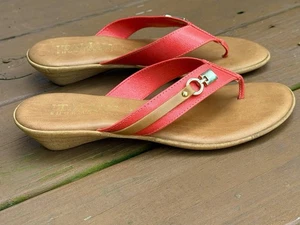 Italienische Schuhmacher koralle & gold Keilabsatz Zehenstegsandalen Damen 7,5 hergestellt in Italien - Bild 1 von 6