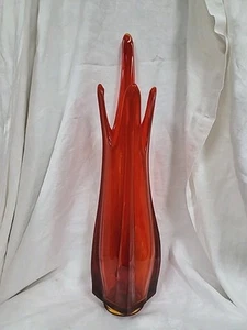 Vintage LE Smith Amberina geschwungene Glasvase vier Finger quadratischer Boden 20,5" leuchtet - Bild 1 von 9