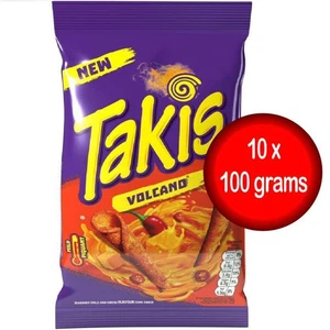 Takis Volcano Chili and Cheese Crunchy Chips Snacks Chips 10 Packungen x 100 Gramm - Bild 1 von 2