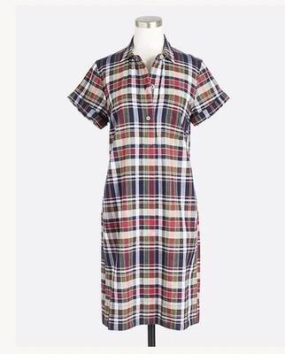 Vestido J Crew Madras a Cuadros Talla M Preppy Manga Corta 100% Algodón India Foto 1 de 4