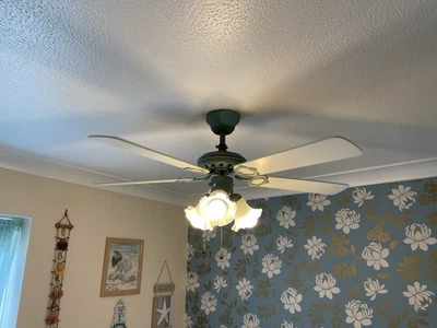 Classic Ceiling Fan Green with Light 3 Speed With Frosted Glass Shades - Image 1 of 4