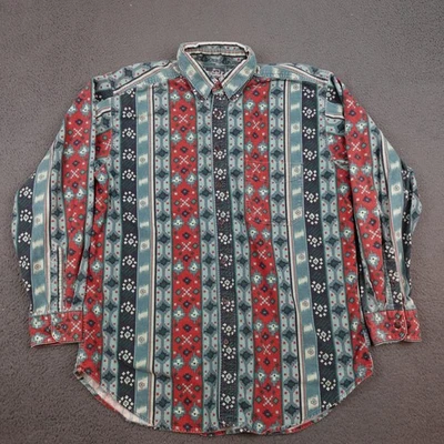 Винтажная мужская шерстяная рубашка большой размер Aztec Southwestern на пуговицах США 90-е - Изображение 1 из 4