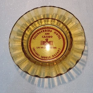 Vintage Thunderbird Hotel Casino Round Glass Ashtray ~ Las Vegas, NV Advertising - Picture 1 of 4
