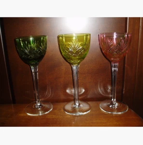 Val Saint Lambert geschliffenes Kristall Weinglas 5er Set - mehrfarbiger Glaskörper - Bild 1 von 8