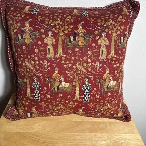 Waverly Throw Pillow 18x18” Red Asian Country Dynasty Royal Forest Decorativ VTG - Picture 1 of 4