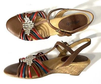 SoftSpots Sandals Womens 7 N narrow Slingback T-Strap red blue Leather Upper - Image 1 of 4