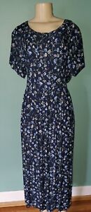 Vintage Liz Baker Blue Cottagecore Floral Pleated Dress Floral Size 18