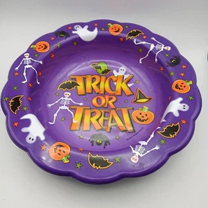 Plato de truco o trato vintage Berman Halloween Candy Bowl plástico esqueleto fantasma - Imagen 1 de 24