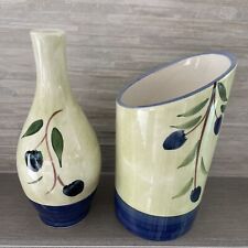 Crate And Barrel Varm Pottery Wine Coaster And Vase Olive Branch Made in Italy