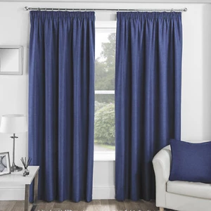 Blackout Navy Blue Pencil Pleat Curtains Essence Choice of Sizes - Picture 1 of 11