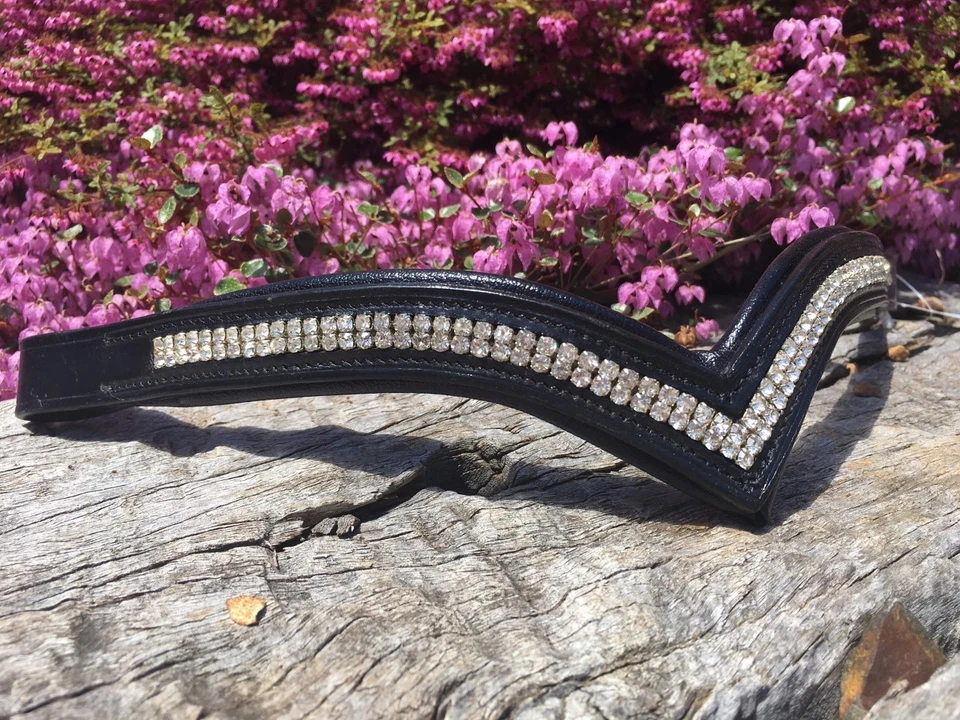 V Shaped Browband Crystal Browband  Xfull Full Cob Pony Brown or Black Leather - image 1 of 4