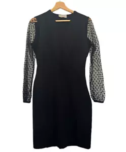 Coast Dress Size 10 Black Polkadot Mesh Sleeve Elegant Chic V Neck Wrap RRP £69 - Picture 1 of 8