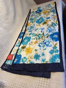 OSCAR-Oscar de la Renta FLORAL Scarf 100% Silk 52" x 11" NWOT NAVY TURQ YELLOW * - Picture 1 of 3