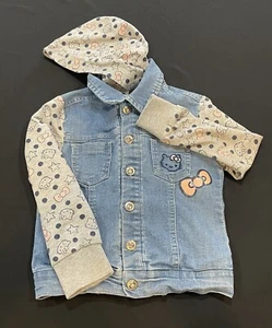 Little Girls Hello Kitty Denim Hooded Jean Jacket Zipper Button Closures Size 4 - Picture 1 of 7