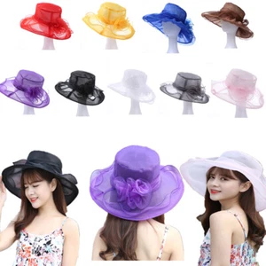 Mujeres Ala Ancha Sol Sombrero Boda Fiesta del Té Sombrero Kentucky Derby Noble Iglesia Gorra - Imagen 1 de 23
