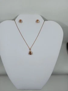 Champagne & White Cubic Zirconia Teardrop Rose Gold Plated Jewelry Set - Picture 1 of 6