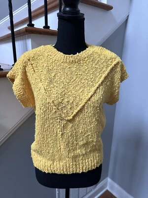Suéter Para Mujer Chaus Vintage Años 80 Manga Corta Cuello Redondo Boucle Amarillo Pequeño S Foto 1 de 4