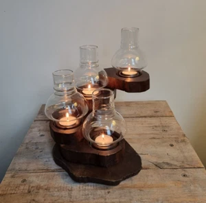 Portacandele in Teak Radice, Pieghevole, Rustico, 4 Copribicchieri, Artigianale, - Foto 1 di 10