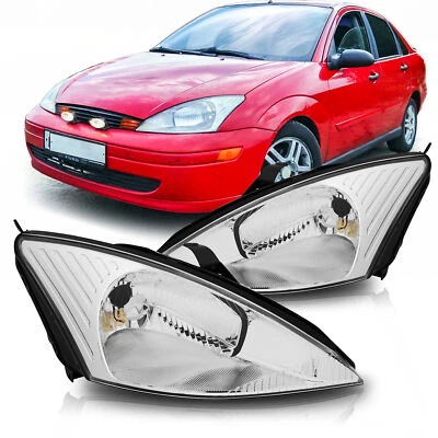 Fit For 2000-2004 Ford Focus Headlights Assembly Head Lamps Chrome Clear - Imagem 1 de 4